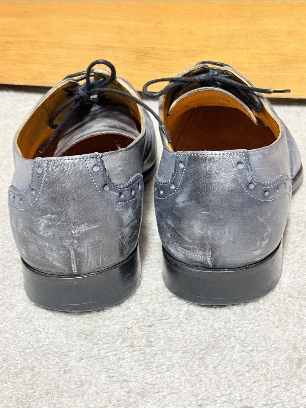 Undandy Handmade Luxury Grey Black patina Leather Wing Tip Brogue Oxford 10.5 - Picture 7 of 11